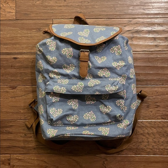 Candie's Light Denim Floral Hearts Backpack - Picture 1 of 5
